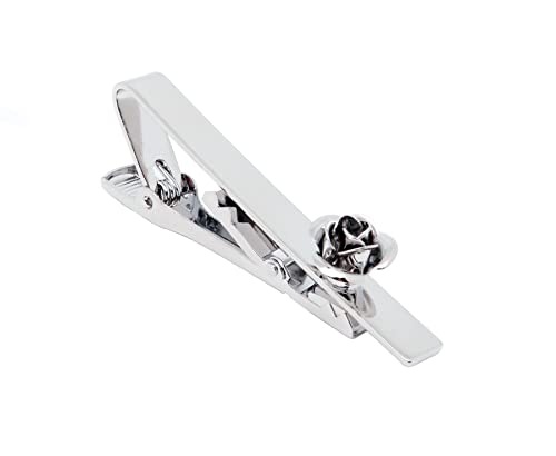 Unique Rose Flower Cufflinks and Tie Clip Set for Men Regular Necktie | Silver/Golden/Black Men's Tie Pin and Cuff Links for Wedding Party Daily Office Formal Casual Business Tuxedo Dress Accessory - style: Silver Cufflinks Tie Pin Set