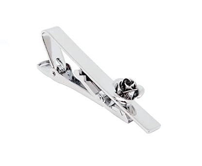 Unique Rose Flower Cufflinks and Tie Clip Set for Men Regular Necktie | Silver/Golden/Black Men's Tie Pin and Cuff Links for Wedding Party Daily Office Formal Casual Business Tuxedo Dress Accessory - style: Silver Cufflinks Tie Pin Set