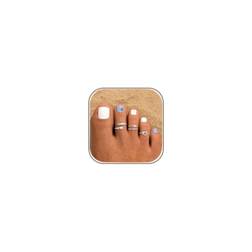 4Pcs Toe Rings for Women Non Tarnish 14K Gold Filled Toe Ring Adjustable Flower CZ Band Wave Dainty Toe Ring Summer Beach Open Toe Rings Set Waterproof Toe Jewelry Foot Jewelry - color: Silver toe rings wave