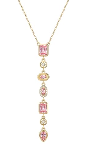 18K Gold Plated Seven Chakra Necklace for Women, Dainty Y Necklace Lariat Drop Pendant, Crystal Healing Yoga Jewelry Gifts - color: Gold Pink