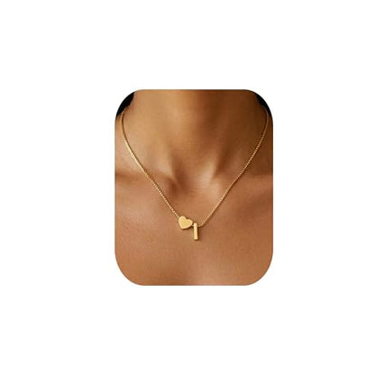 18K Real Gold Plated Heart Initial Necklace for Women-Personalized A-Z Letter Pendant on Durable Stainless Steel Box Chain (16+2.5 inch Adjustable) Hypoallergenic Everyday Jewelry Gift Boxed for Mom Wife - style: Gold:I