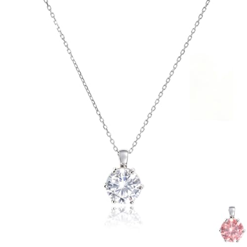 Cubic Zirconia Necklace Stainless Steel Color Change Synthetic Alexandrite/Solitaire Necklace Pendant Women - color: Round-Alexandrite-S