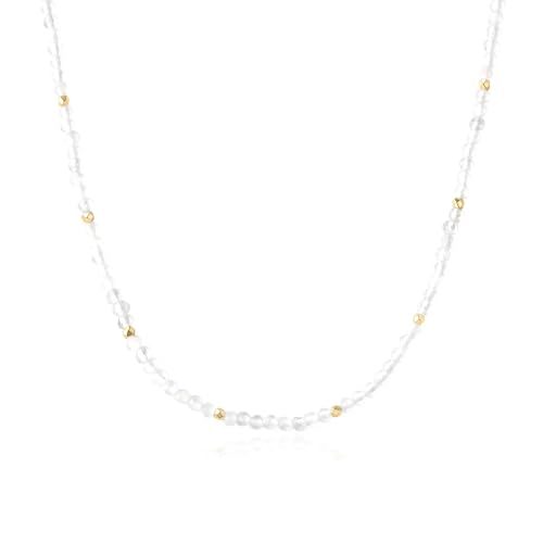 ARSIS Genuine Beaded Gemstone Necklace for Women, Colorful Natural Stone Handmade Bead Choker, Personalized Birthstone Necklace, Boho Summer Beach Necklace Layering Stackable Jewelry Gift - color: Moonstone (June)