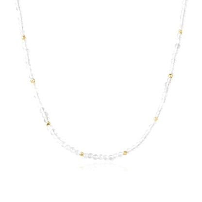 ARSIS Genuine Beaded Gemstone Necklace for Women, Colorful Natural Stone Handmade Bead Choker, Personalized Birthstone Necklace, Boho Summer Beach Necklace Layering Stackable Jewelry Gift - color: Moonstone (June)