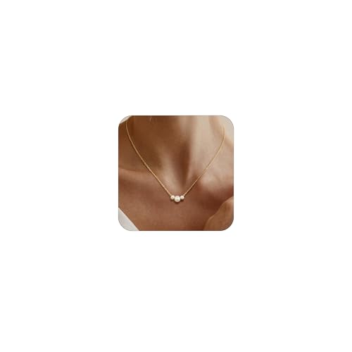 Gold Pearl Necklaces for Women - White Pearls Jewelry Gifts Wedding Bride Bridesmaid Jewelry - color: Gold-Three Pearl
