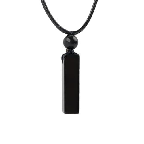 weryerker Natural Gemstone Pendant Necklace for Men, Healing Crystal Pendant, Cuboid Amulet Pendant with Adjustable Wax Rope - color: Black obsidian