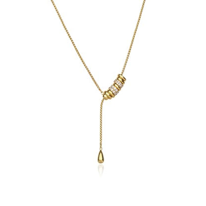 ARSIS Lariat Long Gold Necklace for Women, 18K Gold/Platinum Plated Y-Shaped Drop Dangle Pendant Necklace, Long Adjustable Pull Slider Chain Jewelry Gift for Her - color: Gold-teardrop slider