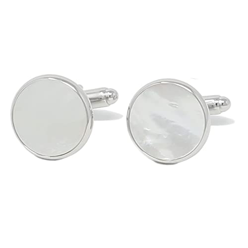 Mother Of Pearl Cufflinks With Box Men Classic White Stone Cuff Links Wedding Groom Gift - style: Round B