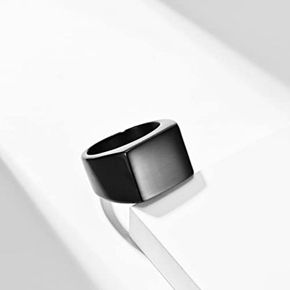 Kemstone Square Signet Ring for Men - Stainless Steel Flat Top Heavy Geometric Silver Gold Black - color: Black, size: 11#