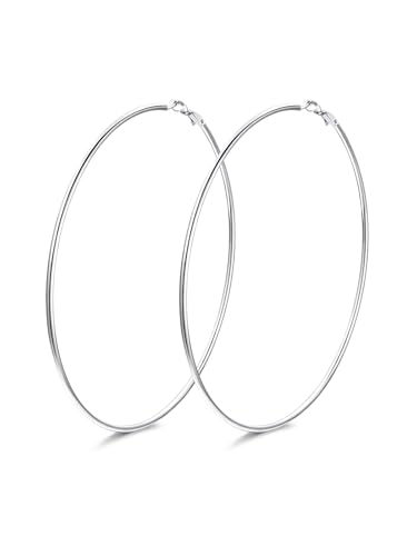 FindChic Thin Hoop Earrings for Women,Silver/Black/Gold Plated 20-100mm - color: Silver, size: 100mm