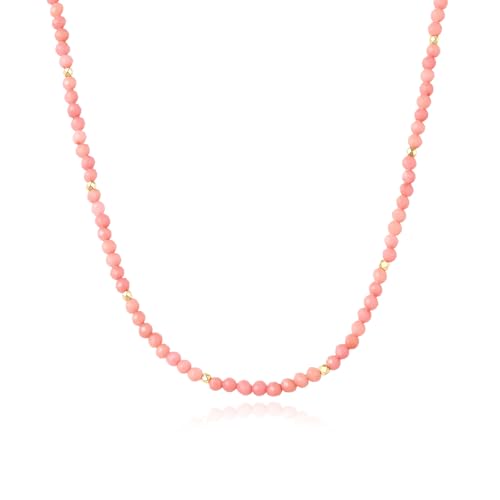 ARSIS Genuine Beaded Gemstone Necklace for Women, Colorful Natural Stone Handmade Bead Choker, Personalized Birthstone Necklace, Boho Summer Beach Necklace Layering Stackable Jewelry Gift - color: Pink Opal (October)