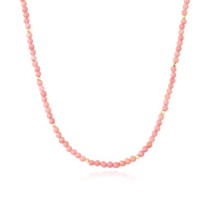 ARSIS Genuine Beaded Gemstone Necklace for Women, Colorful Natural Stone Handmade Bead Choker, Personalized Birthstone Necklace, Boho Summer Beach Necklace Layering Stackable Jewelry Gift - color: Pink Opal (October)