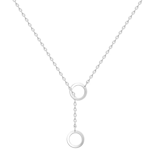 S925 Silver Women's Bar Necklace/Double Circle Layered Y Necklace Chain Adjustable Long/Tiny Pendant Chain Choker for Lady Gift - style: Y Circle