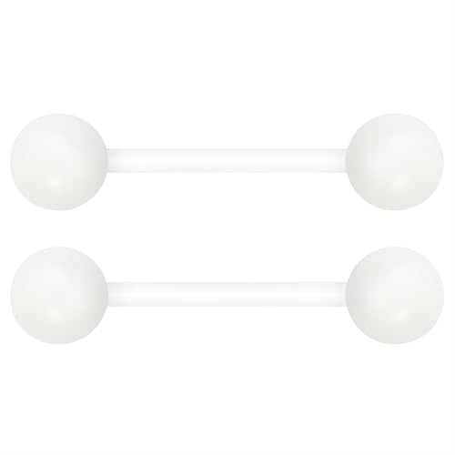 Barbell Piercing Set for Women Men 14 G Hypoallergenic Nipple Piercings Flexible Acrylic Tongue Ring Jewellery Bars Kit Long Stud Cute Body Jewelry 2 pcs Length 16 MM - color: White