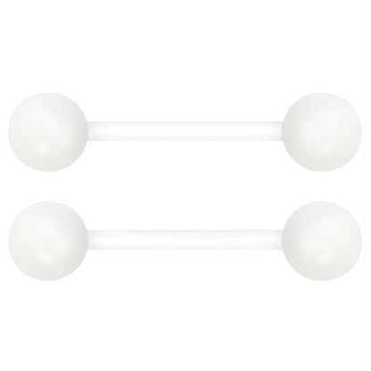 Barbell Piercing Set for Women Men 14 G Hypoallergenic Nipple Piercings Flexible Acrylic Tongue Ring Jewellery Bars Kit Long Stud Cute Body Jewelry 2 pcs Length 16 MM - color: White