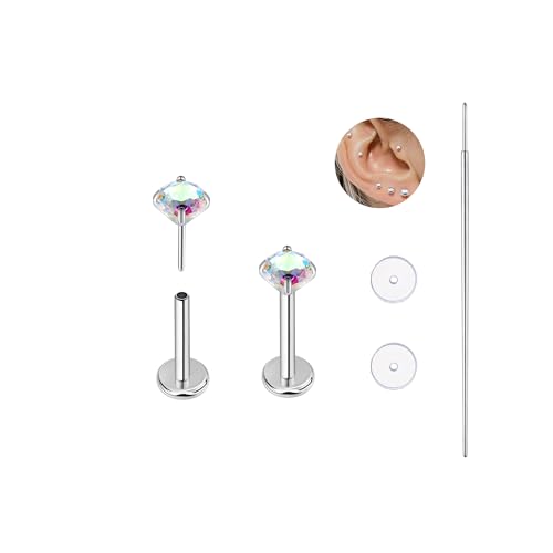 BelezaDosas G23 Titanium Labret Studs 16G Threadless Push-in Press Fit Lip Cluster Tragus Helix Lobe Conch Rook Medusa Cartilage Monroe Earring Push Back Piercing Jewelry - color: 18g6mm2.0 po ab