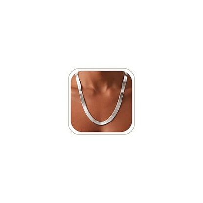 WomenGifts 14K Gold Silver Plated Herringbone Necklace for Women, Dainty Snake Chain Choker, Trendy Simple Long Layered Jewelry Non Tarnish, 3/4/5/8mm,14,16,18,20,22,24,26 Inch Thin & Chunky Options - color: Silver, style: 8mm-18inch
