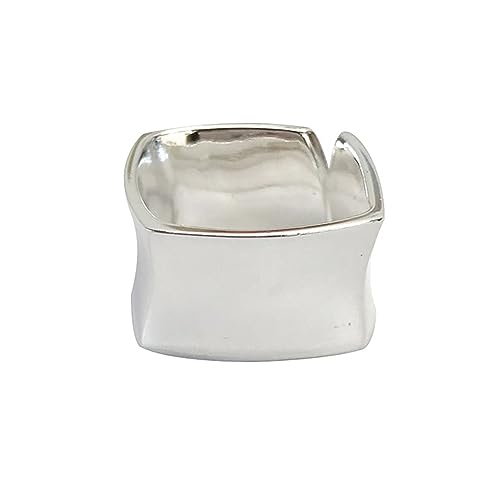 925 Sterling Silver Wide Band Ring Simple Handmade Hammered Chunky Statement Rings Adjustable Boho Thumb Ring for Women Men - color: Pattern 1