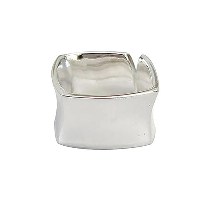 925 Sterling Silver Wide Band Ring Simple Handmade Hammered Chunky Statement Rings Adjustable Boho Thumb Ring for Women Men - color: Pattern 1