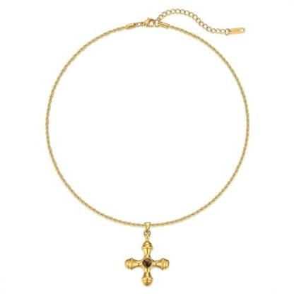 NUZON Sunburst Heart / 2-Tone Interlocking/CZ Evil Eye/Single Pearl/Love Heart Pendant Necklace for Women 14K Gold Chain Necklace Chunky Statement Jewelry - color: Tiger Eye Cross