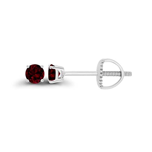 14K Gold Plated 925 Sterling Silver Hypoallergenic 3mm Round Genuine Birthstone Solitaire Screwback Stud Earrings - color: Garnet