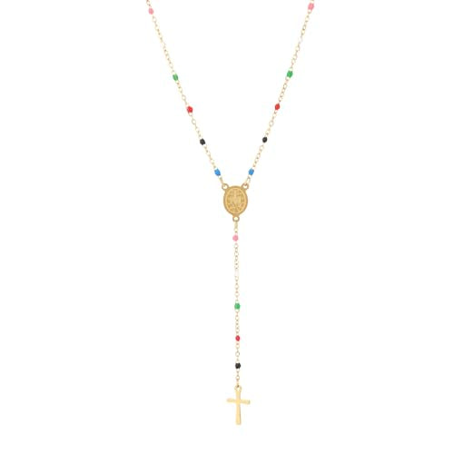 KURTCB Rhinestone Necklace for Women Boho Long Y Lariat Gold Necklace Stack Colorful Summer Beach Jewelry - color: Gold Rainbow