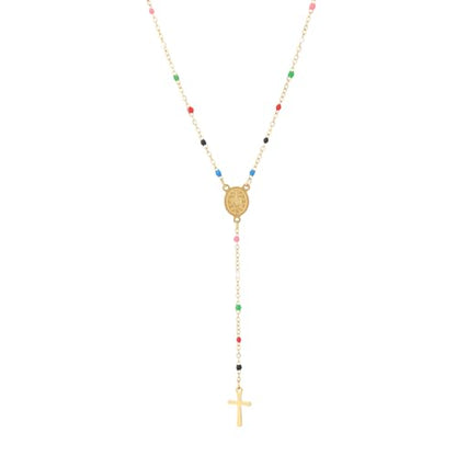 KURTCB Rhinestone Necklace for Women Boho Long Y Lariat Gold Necklace Stack Colorful Summer Beach Jewelry - color: Gold Rainbow