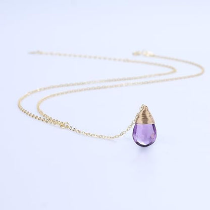 COAI 14K Gold Plated Sterling Silver Lariat Necklace for Women, Drop Dangle Trendy Y Necklace, Amethyst/Cirtine - color: Amethyst