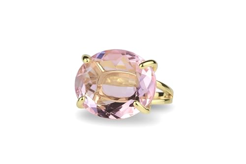 Gold Oval Rose Quartz Ring - Raw Faceted Pink Gemstone Ring - Handmade Prong Setting Jewelry