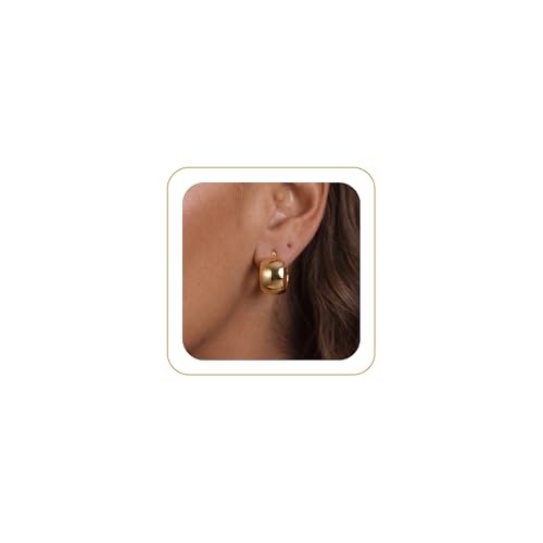 Chunky Gold Hoop Earrings for Women 14k Gold Plated Thick Triple Earrings | Hypoallergenic Trendy Chunky Gold Hoops Earrings,Dainty Jewelry Gifts for Women - style: thick hoop earrings