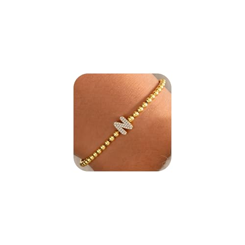 Zircon Initial Bracelet for Women - Never-Fade Personalized Jewelry, Dainty 14K Gold Plated Beaded Bracelets for Women Trendy Letter A-Z Personalized Jewelry Gifts - color: N