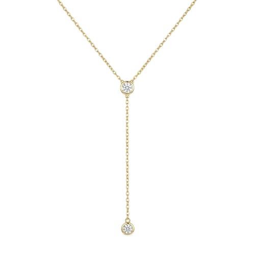 Dainty 18K Gold Plated Lariat Necklace for Women Delicate Y Chain Rose Pearl Diamond Long Drop Necklace Layering Bridal Jewelry Gift - color: 2 CZ-Gold