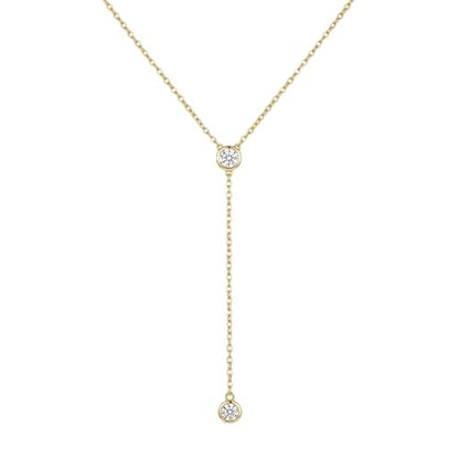 Dainty 18K Gold Plated Lariat Necklace for Women Delicate Y Chain Rose Pearl Diamond Long Drop Necklace Layering Bridal Jewelry Gift - color: 2 CZ-Gold