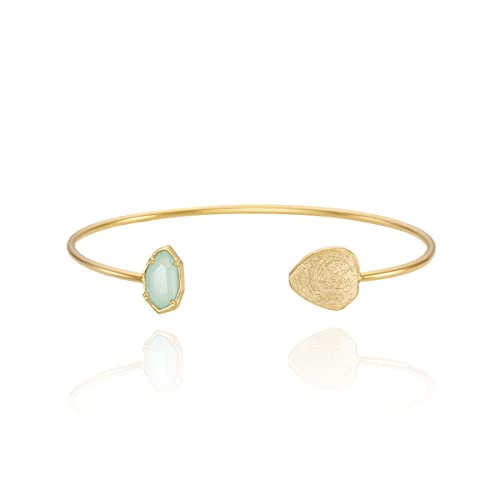 OZEL – Women’s Gold Cuff Bracelets – 18K Gold Plated Textured Bangles with Multi-Color Crystal & Rhinestone Accents – Layered Stacking Jewelry - color: Green Opal