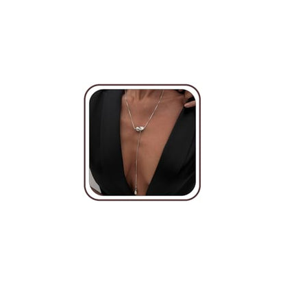 Trendy Long Gold or Silver Teardrop Tassel Y Necklace, Delicate Hollow Irregular Geometric Necklaces for Women Punk Party Charm Statement Jewelry Gift - color: Silver