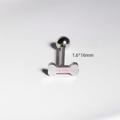14G Cute Bone Tongue Rings for Women 316L Surgical Stainless Steel Tongue Straight Barbell Tongue Body Piercing Jewelry - color: Pink
