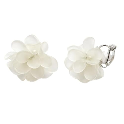 Flower Clip On Earrings For Women, Fashion Acrylic Floral Earrings No piercing Earrings Summer Earrings Jewelry Gift - color: White
