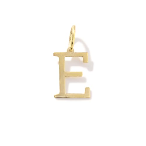 14K Solid Gold Initial Letter Charm Pendant for Women - Personalized Block Letter Add On Charm (A to Z All Letters) - color: E