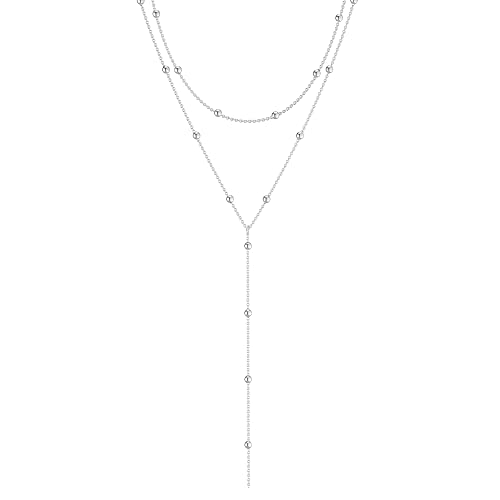 Foxgirl Lariat Gold Necklace for Women, Dainty Long Necklace 14k Gold Plated/Silver Y-Shaped Pendant Necklace Trendy Layered Cz Beaded Chain Drop Necklaces Simple Gold Jewelry For Women Gift - color: Y Layered Bead Necklace-SL