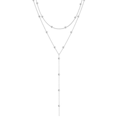 Foxgirl Lariat Gold Necklace for Women, Dainty Long Necklace 14k Gold Plated/Silver Y-Shaped Pendant Necklace Trendy Layered Cz Beaded Chain Drop Necklaces Simple Gold Jewelry For Women Gift - color: Y Layered Bead Necklace-SL