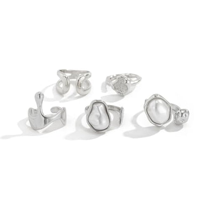 Chunky Gold Rings for Women Gold Baroque Pearl Rings Open Adjustable Pearl Ring Stacking Knuckles Rings Set Boho Prom Costume Fashion Jewelry for Women 2026 - style: Style4