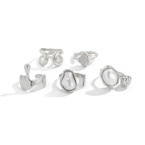 Rings for Women Colorful Chunky Rings Set Adjustable Thick Statement Ring for Women Trendy Dainty Stacking Ring Vintage Chunky Jewelry - style: E : 5PCS - S