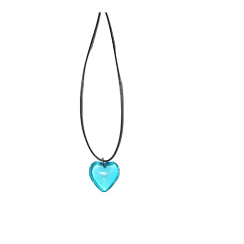 Yocoyee Dainty Colorful Glass Heart Shape Pendant Necklace Stainless Steel Link Rope Chian Love Heart Charms Pendant Necklace Y2K Trendy Jewelry Accessories for Women Jewelry - color: Sky Blue