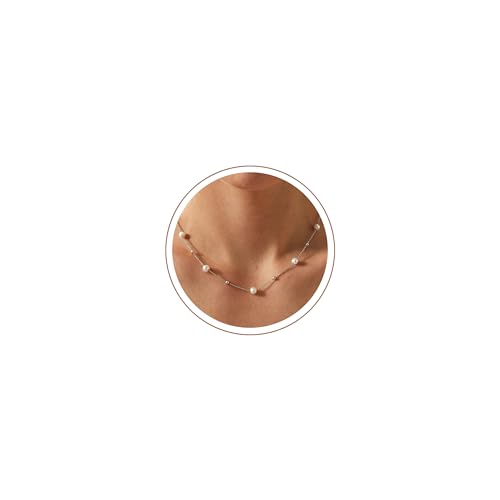 Pearl Necklace for Women, Dainty Pearls Choker Necklace for Women 14K Gold Plated Layered Pendant Necklace Handmade Gold Chain Necklace Everyday Jewelry Gift - color: Bead Pearl-Silver