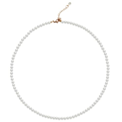 Pearl Necklace for Women, 4/6/8/10mm White Imitation Pearl Necklace, Round Faux Glass Pearl Necklace, Pearl Choker Necklace, Elegant Wedding Parties Necklace - color: Diameter of Pearl 4mm