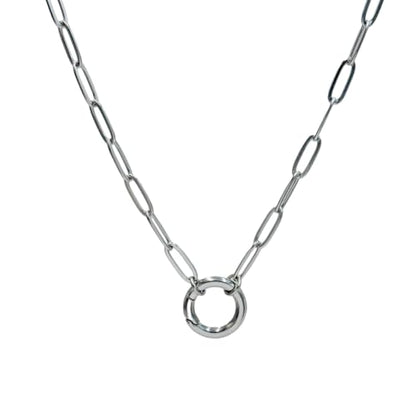 14K Gold Plated Paperclip Chain Necklace，Open Carabiner Spring Clasp for DIY Add-On Pendant Adjustable Gold Necklace for Women - color: SILVER