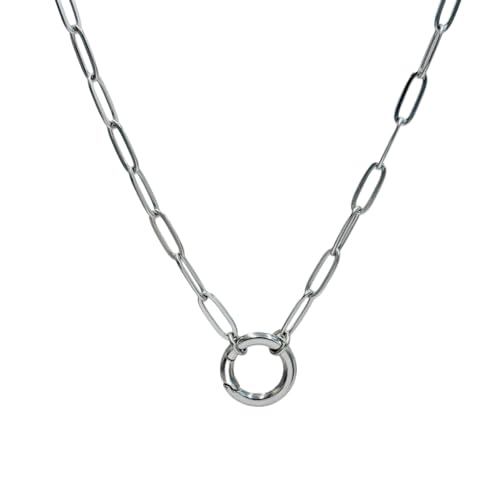 14K Gold Plated Paperclip Chain Necklace，Open Carabiner Spring Clasp for DIY Add-On Pendant Adjustable Gold Necklace for Women - color: SILVER