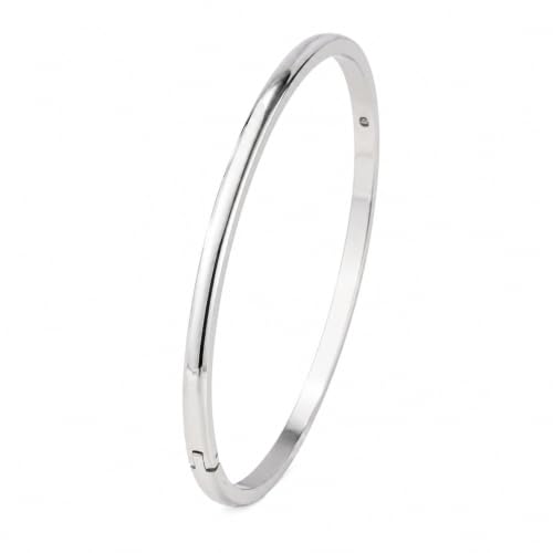 Stainless Steel Cuff Bracelet for Women, Polished Oval Open Bangle Bracelet, Minimalist Jewelry - color: Silver-4mm