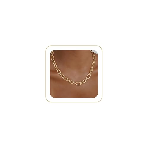 Gold Necklace for Women Chunky 14K Gold Plated Chain Necklace | Chunky Gold Necklace,Simple Paperclip Chain, Statement Choker Necklace,Non Tarnish,Trendy Jewelry,Gifts for Women - style: 10mm-paperclip chain-gd-2
