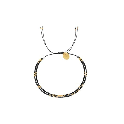 Adjustable Miyuki Beaded Bracelet for Women, Double Row Miyuki Beads | Miyuki beads, adjustable fit, braided construction, double-row design, party styling, bracelet jewelry for casual styling - color: black